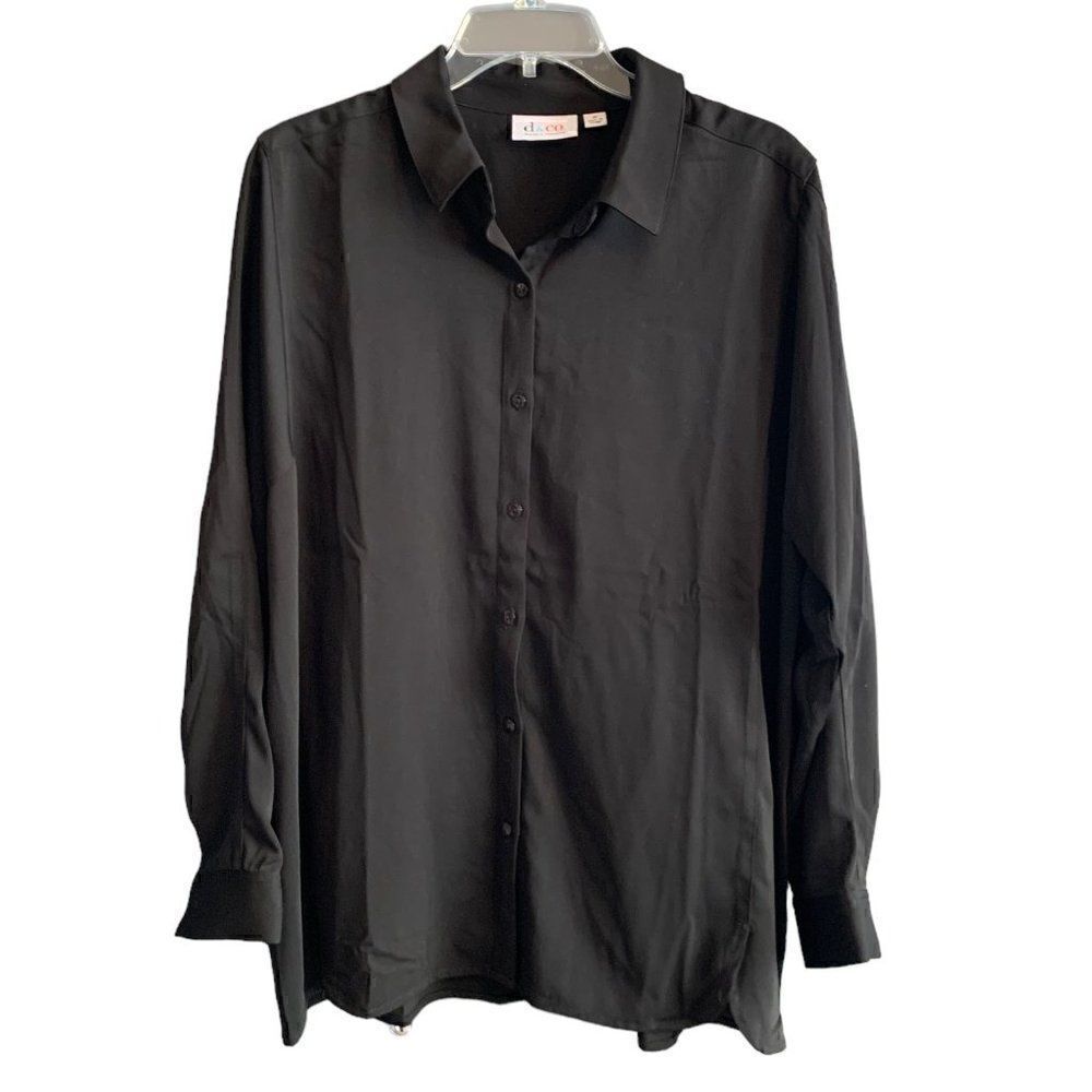 Denim&Co Black Long Sleeve Button Down Top Size Medium